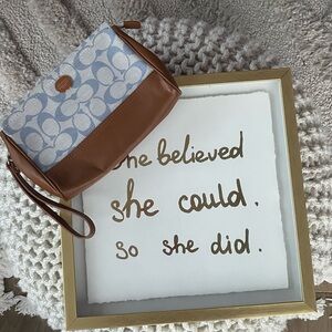 Coach Hampton Signature Jacquard Blue and Brown Wristlet Clutch